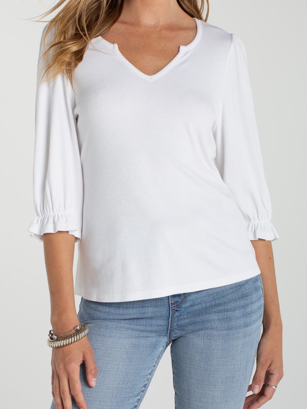 Liverpool White V-Neck Ruffle Sleeve Tunic